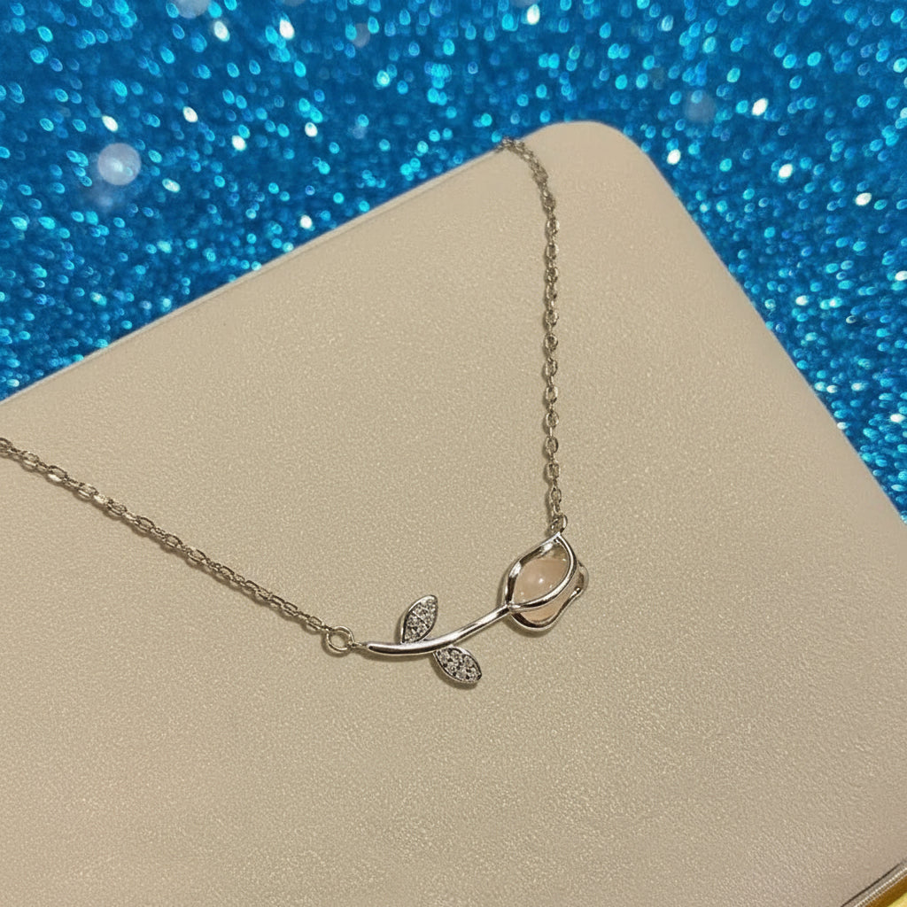 Vintage Opal Rose Pendant Necklace and Earrings