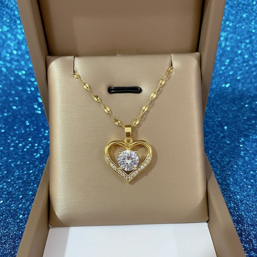 Golden Heart Zircon Necklace