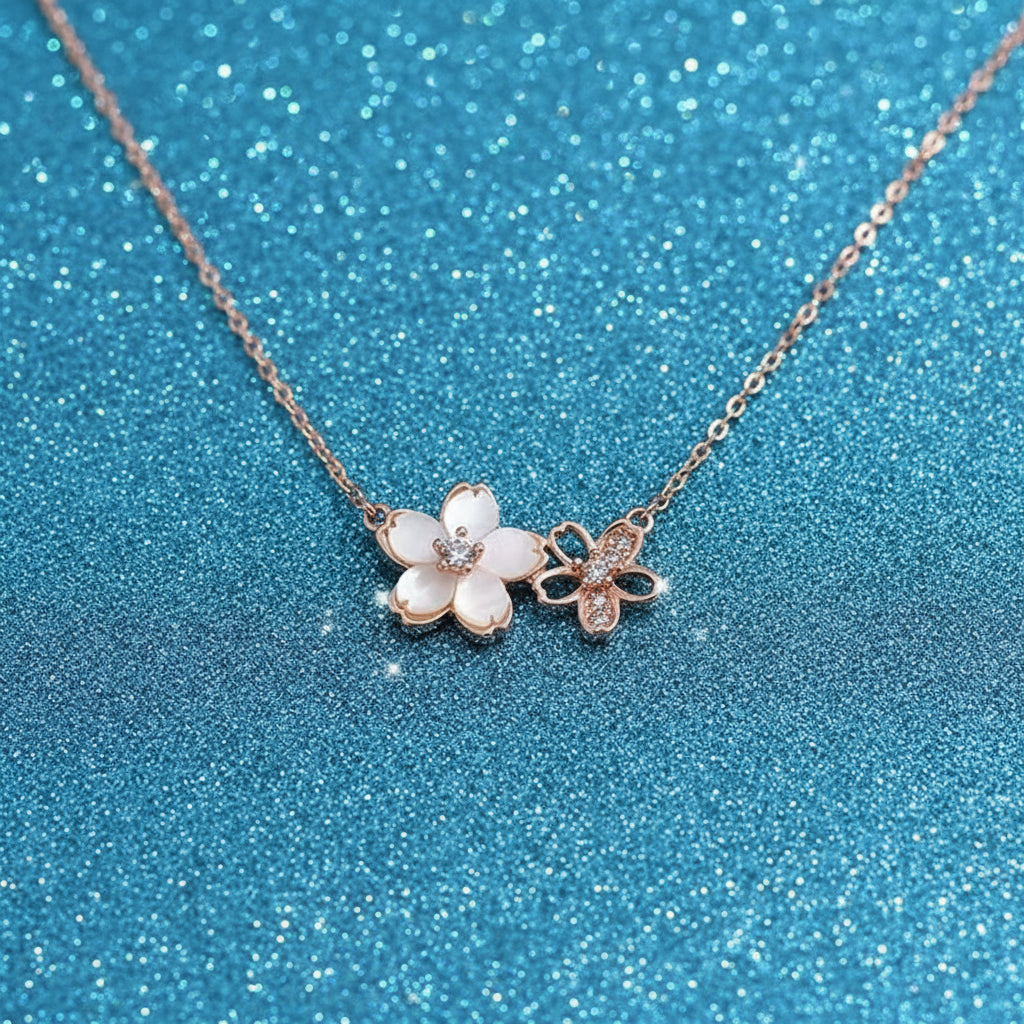 Elegant Delicate Zircon Cherry Blossom Necklace