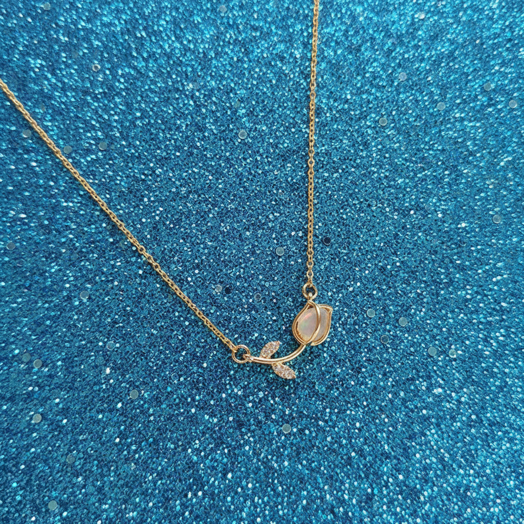 Vintage Opal Rose Pendant Necklace and Earrings