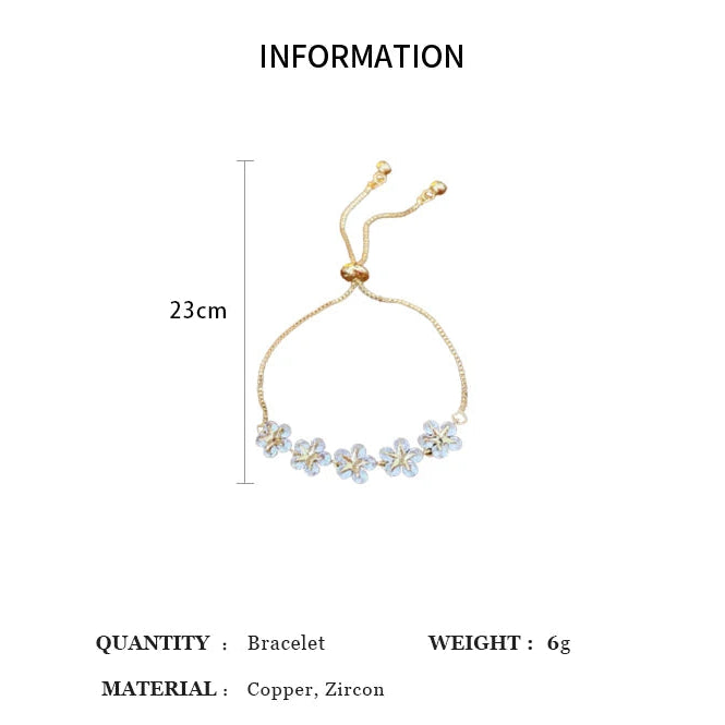 Bracelet with floral design and measurement details on a white background