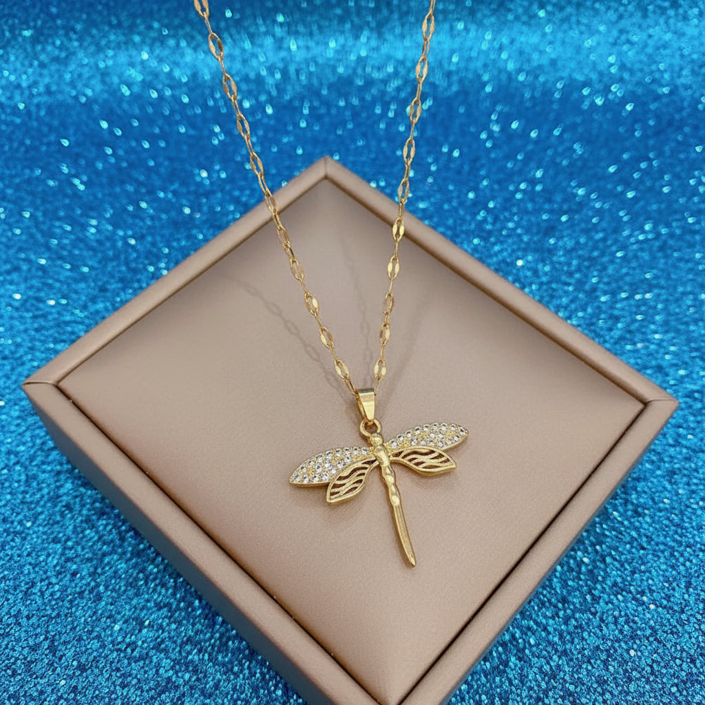 Stainless Steel Dragonfly Pendant Necklace