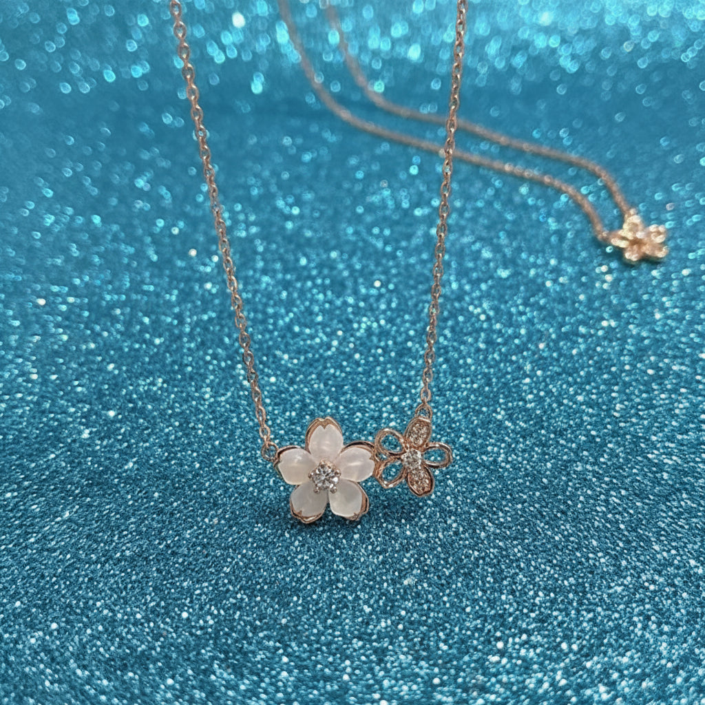 Elegant Delicate Zircon Cherry Blossom Necklace