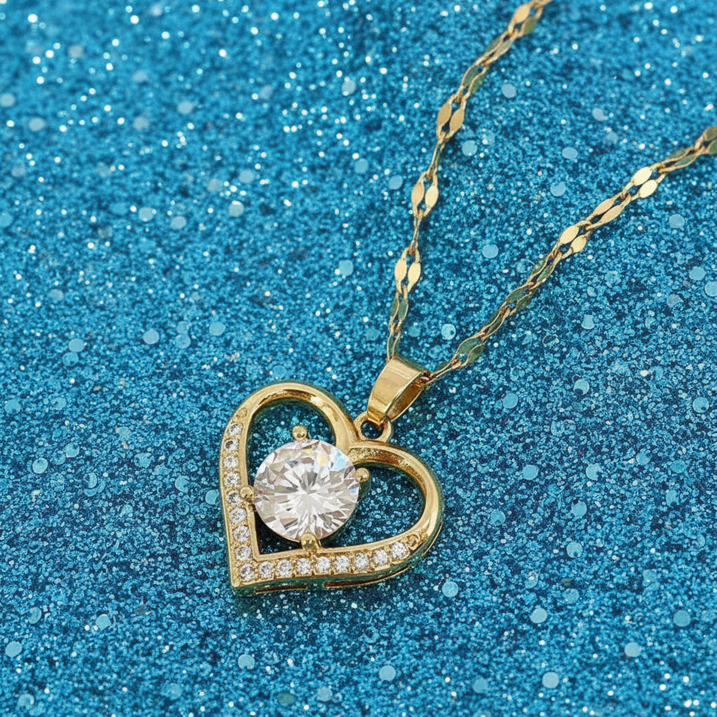 Golden Heart Zircon Necklace