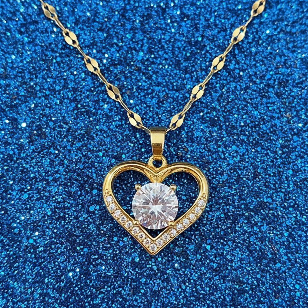 Golden Heart Zircon Necklace