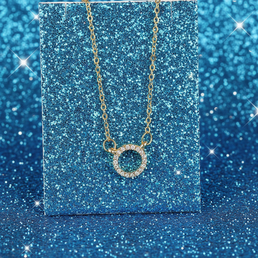 Elegant Crystal Circle Pendant Necklace and Earrings