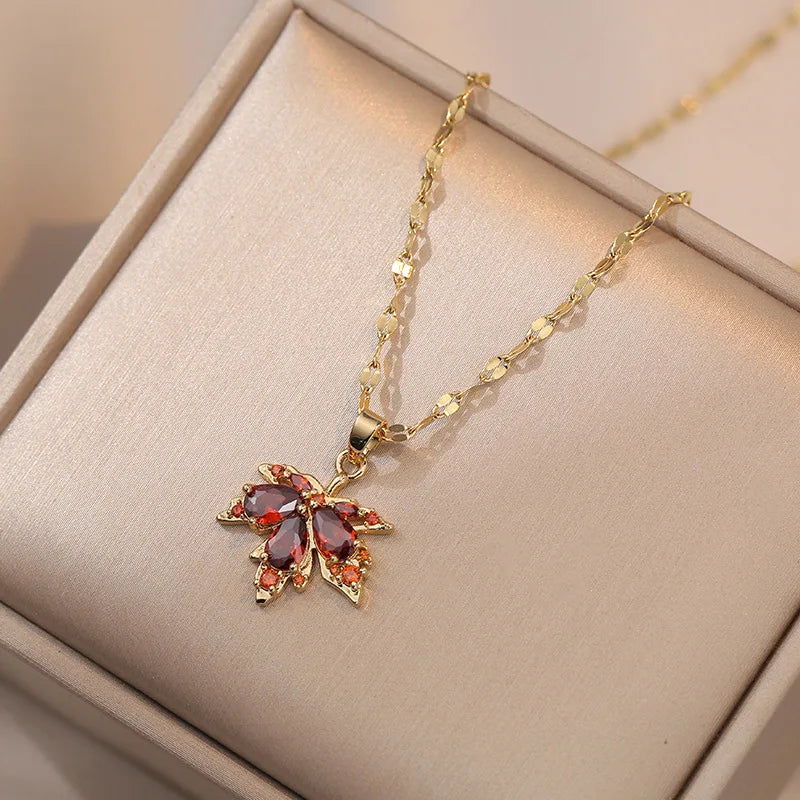Crystal Maple Pendant Necklace