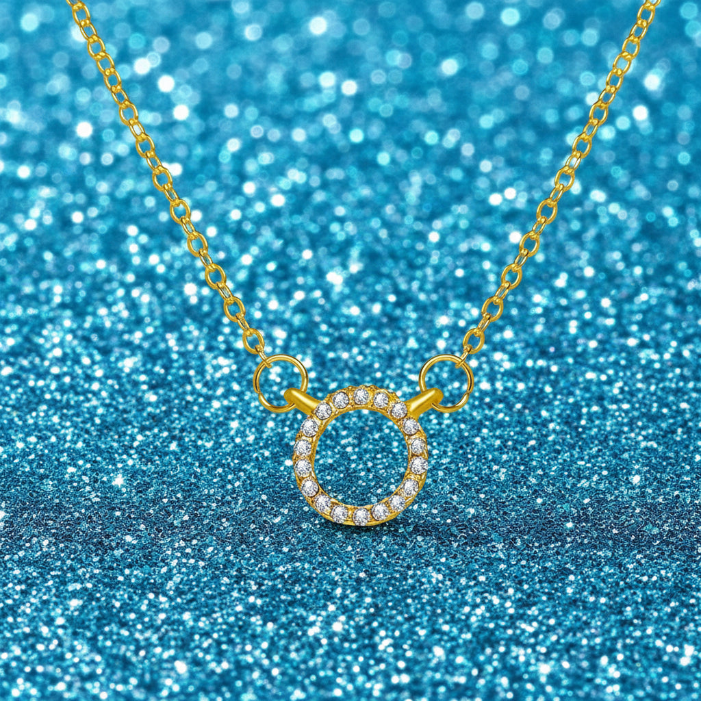 Elegant Crystal Circle Pendant Necklace and Earrings