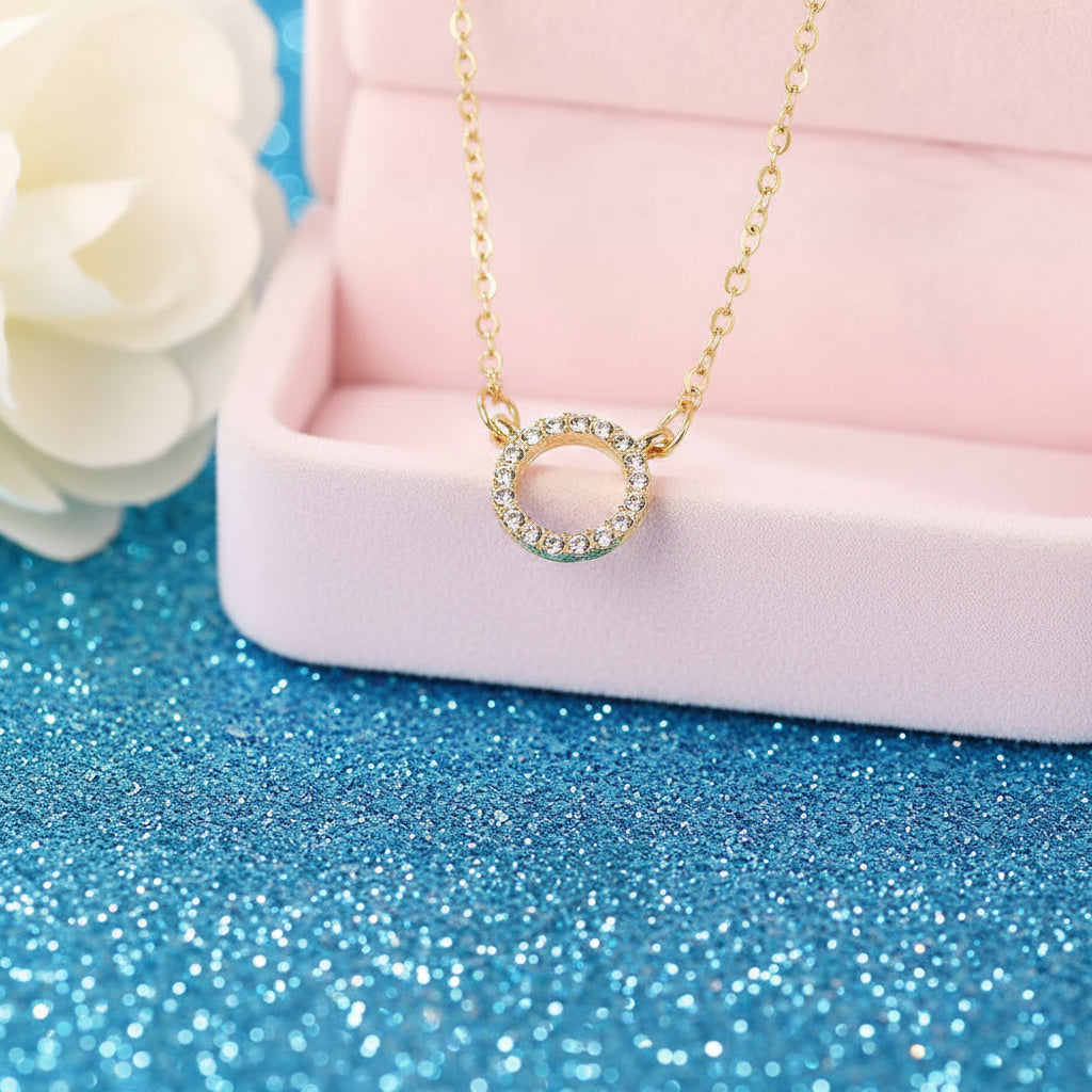 Elegant Crystal Circle Pendant Necklace and Earrings