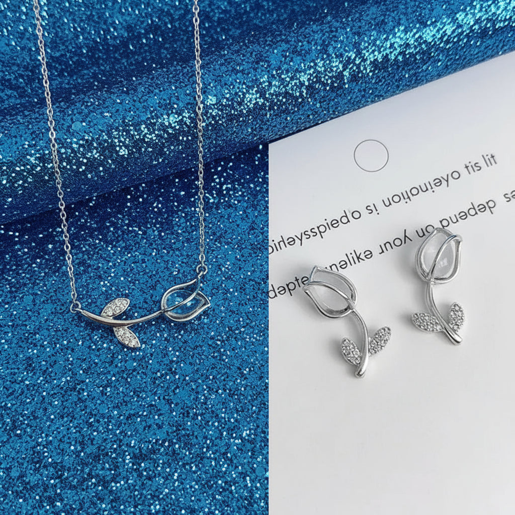 Vintage Opal Rose Pendant Necklace and Earrings