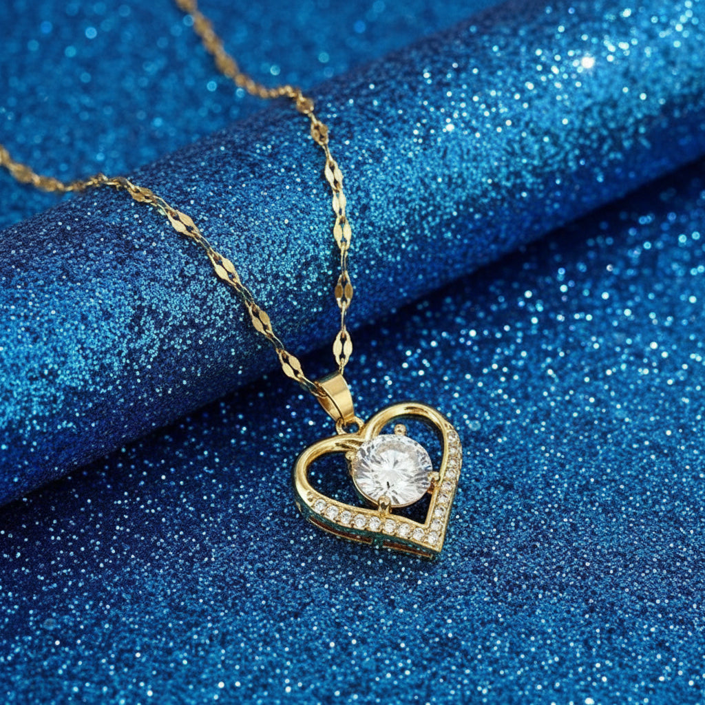 Golden Heart Zircon Necklace