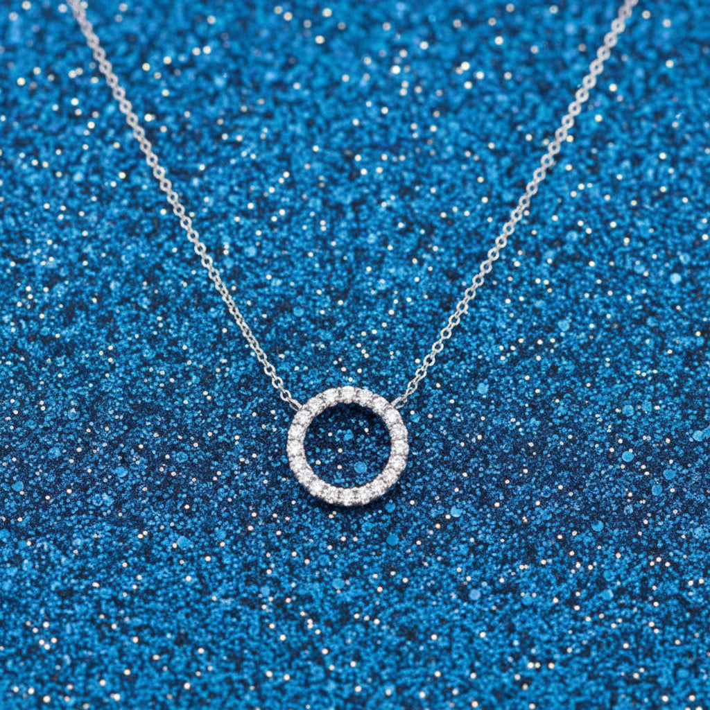 Elegant Crystal Circle Pendant Necklace and Earrings