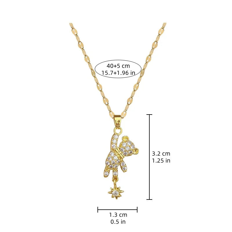 Light Luxury Bear Tassel Star Necklace for Women – Stainless Steel Clavicle Chain Gift